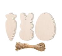 Easter Wooden Cutouts, Bunny Egg Carrot Decor, Unfinished Signs, Spring Craft Project, Handmade Kids Adults Activity, 6 Pieces, Classroom Home Garden, 10x5x2.5cm Beige