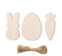 Easter Wooden Cutouts, Bunny Egg Carrot Decor, Unfinished Signs, Spring Craft Project, Handmade Kids Adults Activity, 6 Pieces, Classroom Home Garden, 10x5x2.5cm Beige