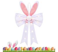 Easter Wreath Bow - con luces LED Bunny Decor, gran batería operada Holiday Bow, lindo Plush Rabbit Ear Ornament, for Home Wall Door Tree Garden Yard | for Spring Party Bedroom Living Room