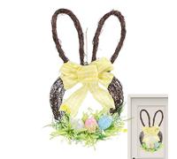 Easter Wreath for Spring - Bunny Holiday Door Decoration, Spring Bunny Easter Wreath with Rattan, Eggs and Berries | Front Door Hanging Decor for Window, Fireplace, Wall, Home, Outdoor