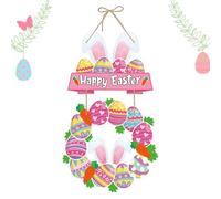 Easter Wreath - Handmade Cute Rabbit Wooden Garland for Spring | Natural Fiber Composition with 3D Sculpted Bunny Accents & Weather-Resistant Finish for Front Porches and Walls