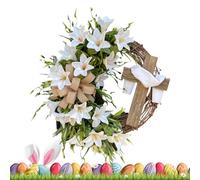 Easter Wreath - PC Fabric 40x40x8cm | Door Wreath, Lily Cross Decoration | White Lily Cross Holiday Wreaths For Front Door, Entryway, Kitchen, Bedroom, Family Gathering, Party, Wedding Decor