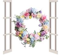 Easter Wreath - Spring Party Sign, Artificial Flower Decor With Colorful Seasonal Blooms, Front Door And Wall Hanging Ornament, Floral Easter Wreath Decoration For Porch Living Room Balcony Garden Far