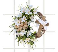Easter Wreath,White Lily Cross Wall Decor | 40x40x8cm Stunning Design Front Door Wreath | Boost Ambiance For Party Wedding Family Gathering Bedroom Entryway Kitchen