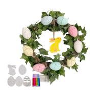 Easter Wreaths for Front Door, LED Lighted Easter Egg Wreath, Wooden Chips Easter Decorations, Holiday Door Hanger Sign for Indoor Outdoor, Farmhouse Style Easter Home Decor
