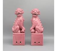 Eastern tide Estatuas de perro chino Foo, leones guardianes de cerámica, figuras tradicionales del templo, juego de 2 (rosa)