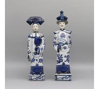 Eastern tide Figuras tradicionales de porcelana azul y blanca de emperador chino y emperatriz, estatuas decorativas de cerámica, juego de 2