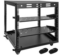 Eastrexon Estante de servidor de marco abierto de 10U, estante de red de 4 niveles para montaje en pared con ruedas giratorias, dos estantes de rack, paneles superior e inferior, para equipo estéreo