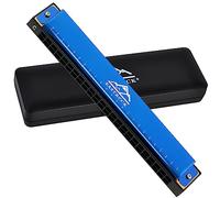 EastRock Armónica de 24 agujeros y 48 melodías, llave de armónica de C, órgano de boca de armónica para principiantes, adultos y niños, mini armónica azul con funda y paño de limpieza (24 agujeros,