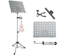EASTROCK Atril Musica Extensible & Atril Sobremesa 2-EN-1 de metal - Atril ajustable con soporte para teléfono móvil, soporte para libros de música profesional y clip para partituras(Gris)