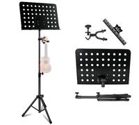 EASTROCK Atril Musica Extensible & Atril Sobremesa 2-EN-1 de metal - Atril ajustable con soporte para teléfono móvil, soporte para libros de música profesional y clip para partituras(Negro)