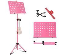 EASTROCK Atril Musica Extensible & Atril Sobremesa 2-EN-1 de metal - Atril ajustable con soporte para teléfono móvil, soporte para libros de música profesional y clip para partituras(Rosa)