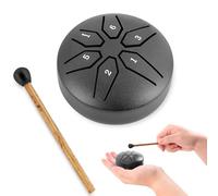 EASTROCK Mini Tambor de lengua de Acero, 7,6 cm, 6 Notas, Instrumento de Percusión, Tambor de Mano, Tambor de Panda con Mazos, libro de Música (Negro)