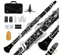 EASTROCK si b Clarinete para principiantes, clarinete plano profesional 17 llaves de níquel, clarinete de estudiante ABS clarinete con estuche rígido, soporte, guantes (negro)