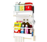 EASTTOWEST Estante magnético para especias, estante magnético de cocina de 4 niveles para refrigerador con 2 soportes para toallas de papel y 5 ganchos extraíbles, color blanco mate