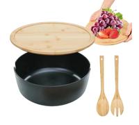 Eastuy Ensaladeras Grandes Para Servir | Contenedor Para Servir Ensaladas con Tapa - Menaje de Madera Con Cuchara Tenedor Para Cocina Hogar,Cocina Casera Acampada Barbacoa