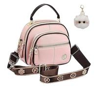 Eastward Crossbody Bag, Classic Leather Purse with Wide Adjustable Strap Mutiple Compartments Leather Crossbody Bag (Pink)