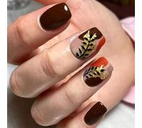 Easy Apply Fake Nails Gold Foil Shimmers Manicure Case Winter Color MultiSize Reusable ABS False Nails for Women 24pcs Print Fake Nail