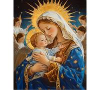 Easy Coun ted - Kit de punto de cruz preimpreso para adultos, 11 quilates,11 puntos, patrones de punto de cruz, kits de bordado para adultos principiantes,El Santo Niño y la Virgen María 11CT40x50cm