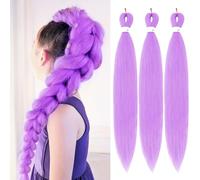 Easy Crochet Braid Hair Purple Pre-stretched Braiding Hair 32 Inch 3 Packs Hot Water Setting Soft Synthetic Braiding Hair for Twist Senegalese Crochet Hair (Bright Purple, 32 inch (Pack of 3))