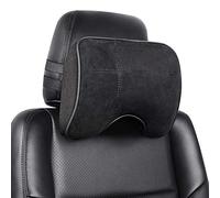 EASY EAGLE Cojín Reposacabezas Coche, Cuero de Gamuza + Espuma Memoria Almohada para Cuello para Asiento del Coche - Negro (1 pieza)