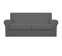 Easy-Going Funda de sofá biplaza de vellón elástica de 3 Piezas para Mascotas, Lavable, 2 Fundas para Cojines Separados, Protector elástico de Muebles para Perros, niños, Color Gris