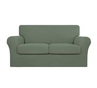 Easy-Going - Funda elástica lavable de 3 piezas para sofá, funda con 2 cojines separados, tejido jacquard de elastano, protector elástico para muebles, para perros y mascotas, verde grisáceo, 2 plazas