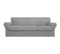 Easy-Going - Funda elástica Lavable de 4 Piezas para sofá, Funda con 3 Cojines Separados, Tejido Jacquard de Elastano, Protector elástico para Muebles, para Perros y Mascotas, Gris Claro, sofá