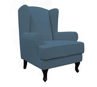 Easy-Going Funda elástica para sofá de 2 Piezas, Protector de Muebles, Suave con Parte Inferior elástica, Tela Jacquard de Elastano a Cuadros pequeños, Piedra Azul