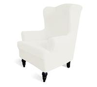 Easy-Going Funda elástica para sofá orejero, 1 Pieza, Protector de Muebles, Suave, Parte Inferior elástica, Elastano, Jacquard con Cuadros pequeños, Color Crema