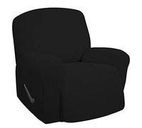 Easy-Going Funda elástica para sofá reclinable, 1 Pieza, Suave, con Parte Inferior elástica, Tela Jacquard de poliéster y Elastano, Cuadros pequeños (sillón reclinable de Gran tamaño, Negro)