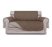 Easy-Going Funda Reversible para sofá biplaza de 2 Cojines, Protector de Muebles Resistente al Agua con Varillas de Espuma y Correas elásticas para Mascotas (sofá biplaza, marrón/Beige)
