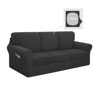 Easy-Going Juego de 7 Fundas elásticas Lavables para sofá para 3 respaldos y Cojines de Asiento, Funda Antideslizante para sofá, Protector de Muebles con Parte Inferior elástica (Grande, Gris Oscuro)
