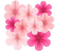 Easy Joy 9 Abanicos de Papel Rosa, Flores para Decoración de Pared, Fondo y Aula - Adornos Colgantes para Fiesta de Cumpleaños
