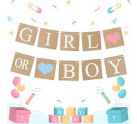 EASY JOY Banner Rústico Marrón Boy or Girl Revelación de Género, Guirnalda Baby Shower, Decoración de Fiesta para Anuncio de Embarazo Regalo Baby Shower