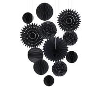 Easy Joy Pompón de papel negro decorativo, decoración de cumpleaños de Rip 20s, decoración de rosetas decorativas de papel de seda, bolas de panal, decoración para mesa, cumpleaños, decoración de
