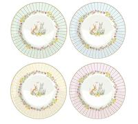 Easy Life Juego de 4 platos postre de Pascua de porcelana con conejitos "Happy Easter" D19 cm