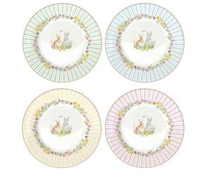 Easy Life Juego de 4 platos postre de Pascua de porcelana con conejitos "Happy Easter" D19 cm