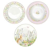 Easy Life Set 18 servicio de platos de Pascua para 6 personas en porcelana "Feliz Pascua"