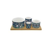Easy Life Set Aperitif 4 tazas de porcelana sobre bandeja de bambú