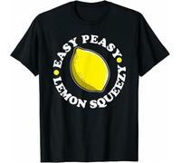 Easy Peasy Lemon Squeezy Funny Lemonade Pun tee Round Neck Unisex Tops Men's 100% Cotton Short-Sleeve T-Shirts L
