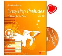 Easy Pop Preludes - 11 piezas de piano de Daniel Hellbach - Notas de piano con CD y pinza de colores en forma de corazón