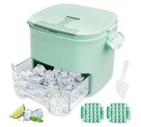 Easy Press - Máquina de cubitos de hielo con tapa, cubo de hielo y cuchara, caja de almacenamiento reutilizable de 52 cubos, polipropileno de grado alimenticio, molde de cubitos de hielo de liberación