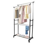 EASY SPEED Perchero de Ropa de Doble Barra con Ruedas, Pantalonero Resistente y Estable Perchero Extensible, Organización para Casa, Hogar, Tiendas, Metálico (80x43x160cm)