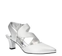Easy Street Women's Venue Dress Shoe Pump, Silver Satin/Gore, 7.5 Wide