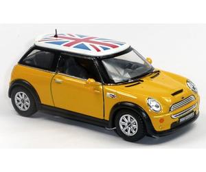 Easy Toys Modelo de Coche Compatible con Mini Cooper S Reino Unido. Coche de Juguete a Escala con Puertas Que se abren. Modelado de Coches (UK Amarillo)