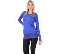 Easy Young Fashion Camiseta de manga larga para mujer con encaje, camiseta interior ajustada, extra larga, azul real, Medium-Large
