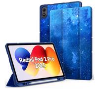 EasyAcc Funda para Xiaomi Redmi Pad 2 Pro de 12,1 pulgadas con soporte para bolígrafo, funda ultrafina de piel sintética con función atril y funda de coche para guardia/dormir, azul cielo estrellado