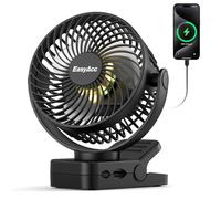 EasyAcc Portable Clip Fan with Magnetic Base & LED Light, 13000mAh Rechargeable Camping Fan, 360° Rotating Tent & Desk Fan, 3 Speeds, Timer, USB Type-C