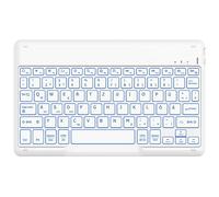EasyAcc Teclado Bluetooth Compatible con iPad Air/iPad Pro/iPad 10/10.2/9.7/Samsung/Android, [QWERTZ] Teclado Alemán con Retroiluminación, Blanco Claro